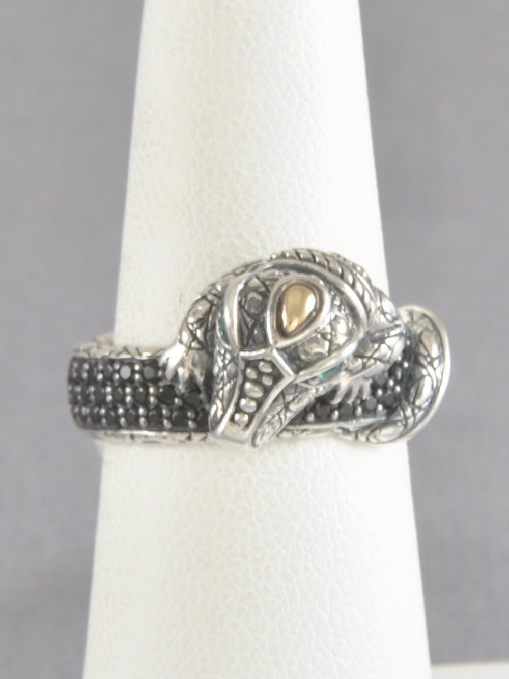 JAI John Hardy Sterling Silver & 14K Croco Pave Black Spinel Band Ring